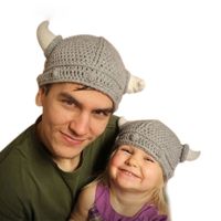 Wholesale Ideacherry Children s Winter Novelty Hat Handmade Crocheted Viking Horns Hats Knitted Kids Skullies Caps Y201024