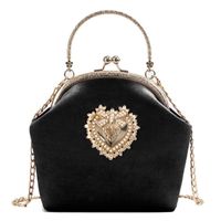 Wholesale Women Velvet Handbag Vintage Heart Design Evening Bag Wedding Party Bride Clutch Shoulder Bags Purse Q1113