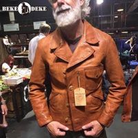 Wholesale Men s Leather Faux Italy Oil Wax Cowhide Coat Motor Rider Genuine Jacket Winter Men Vintage Brown Slim Fit Business Casual