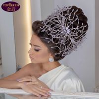 Wholesale 3D Flower Diamond Modeling Hoop Wide Tiara Luxury Hair Ladies Jewelry Crowns Princess Rhinestone Bride Wedding Accessories Women Crowns Headpieces