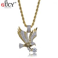 Wholesale Pendant Necklaces GUCY Hip Hop Eagle Necklace Gold Color Plated Copper All Iced Out Micro Paved CZ Stones Men s Charm Jewelry Gift1