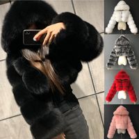 Wholesale Cropped Fur Faux Fur Coats And Jackets Women Fluffy Top Coat With Hood Winter Fur Jacket Coat Manteau Femme