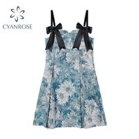 Wholesale Casual Dresses Monet Garden Oil Painting Dress For Women s Summer French Temperament Big Bow Jacquard First Love Mini Sweet Style