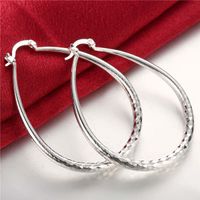 Wholesale large Oval cut prismatic sterling silver plated earrings size CMx4 cm DMSE293 best silver Plate earring jewelry Hoop Huggie