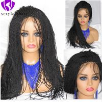 Wholesale 200density full Micro Braided Wigs Synthetic Lace Front Wig for Black Women African American Braided Havana Twist Lace Wig with baby hair