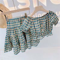 Wholesale SK INS Summer Kids Girls Clothing Sets Toddler Plaid Printed Shirt Skirt Suit Children Clothes
