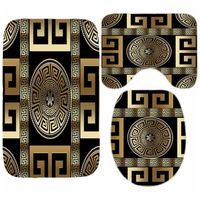 Wholesale Luxury Black Gold Greek Key Meander Border Bath Rug Set Modern Geometric Ornate Bathroom Door Mat for Toilet Floor Carpet Decor