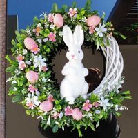Wholesale 2022 Easter Rabbit Wreath Decoration Cute Bunny Rainbow Egg Butterfly Cock Printed Home Party Door Window Ornamentation Children s Props Gifts GQ6IZ12