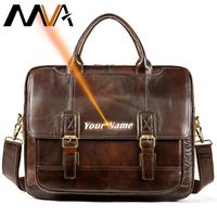 Wholesale MVA Men s Genuine Leather Bag Office Mens Briefcase Vintage Men s Leather Bag Engraved Messenger Men Handbag For quot Laptop