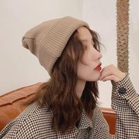 Wholesale Beanie Skull Caps Woolen Hat Women Autumn winter Thickened Warm Double layer Knitted Khaki Simple And Versatile Ear Protection Pile1
