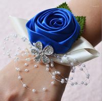 Wholesale Wedding Wrist Corsages Bride Bridesmaids Hand Flowers Tiffany Blue Royal Blue Purple Party Wedding Prom Women Corsages B1091