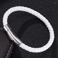 Wholesale Charm Bracelets White Leather Bracelet Men Women Jewelry Simple Style Braided Stainless Steel Exquisite Snaps Male Wrist Band1