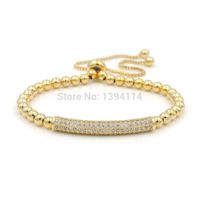 Wholesale 32x5mm Micro Pave Clear CZ Crystal Curved Tube Charm With mm Round Loose Beads Adjustable Bracelet1