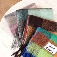 Wholesale Spot Acne wool cashmere scarf women s Rainbow checkered double sided shawl star same style autumn and winter YEE