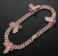Wholesale 1m Choker Pink Diamond Butterfly Necklace Hiphop Chain k Electroplate Copper Made jllOXX ffshop2001