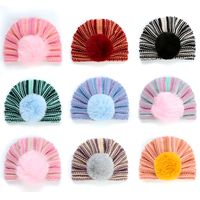 Wholesale Autumn and Winter Warm Hat Striped Knitted Wool Baby Fur Ball Hat Baotou Cap Europe and The United States New Fashion Popular