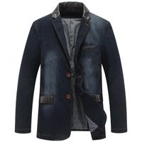 Wholesale Men s Jackets Autumn Casual Denim Jacket Men Winter Blazer Suits Mens Business Leather Patchwork Jeans Coat M XL MY190