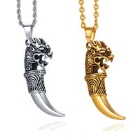 Wholesale Fashion Man Jewelry Retro Silver Plated Wolf Tooth Pendant Necklace with Stainless Steel Chain