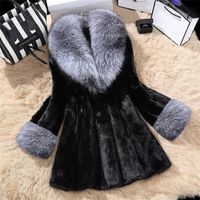 Wholesale Women s Jackets Women Winter Warm Solid Long Section Of Imitation Mink Coat With Cap Fur Manteau Femme Thick Outwear Black White