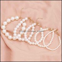 Wholesale Charm Bracelets Jewelry Pearl Elastic Chain Bangles For Women Girl Elegant White Ball Simple Gifts Party Wedding Daily Life Accessorie Drop