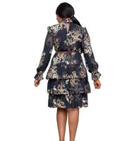 Wholesale 2021 spot digital printing African style dress high neck long sleeve belt fashion Casual Dresses Women Clothing