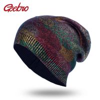 Wholesale Beanie Skull Caps Geebro Women s Bronzing Cashmere Beanies Hat Casual Spring Wool Knitted Hats Ladies Metallic Color Print Slouchy Beanie Ca
