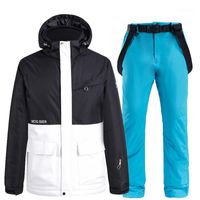 Wholesale Skiing Jackets Ski Suit Men Women Black White Splicing Winter Snow Jacket Warm Windproof Thickened Snowboard Pants Waterproof Alpine Suit1