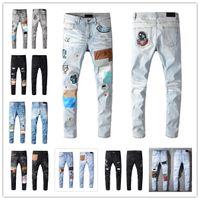 Wholesale 2021 Mens Fashion Skinny Straight Slim Ripped Jean elastic Casual Motorcycle Biker Stretch Denim Trouser Classic Pants jeans size