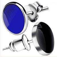 Wholesale 8 MM Round White Blue Black Stone Round Stud Earrings for Men Vintage Fashion Punk Jewelry Male Silver Color Earrings Hip Hop1