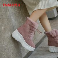 Wholesale Boots ENMAYLA Lace Up Warm Leather Snow Kid Suede Round Toe Women Ankle Wedges Heel Fashion Shoes Size