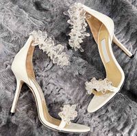 Wholesale Elegant Romantic Bridals Wedding Maisel Women Sandals Shoes Crystal Embellished Luxury Pumps Pearls Strap Lady Perfect Gladiator High Heels EU35