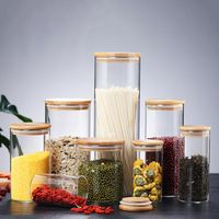 Wholesale Transparent Glass Food Storage Canisters Corks Cover Jars Bottles for Sand Liquid Eco Friendly With Bamboo Lid
