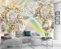 Wholesale Luxury Flower d Wallpaper Luxury Pearl Diamond Floral Wallpaper Premium Atmospheric Interior Decoration Classic d Wallpaper