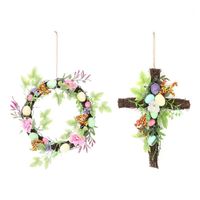 Wholesale Decorative Flowers Wreaths Home Decor Natural Rattan Wreath Easter Party Crafts Egg Decoration Cross Spring Wedding Door Wall Ornament1