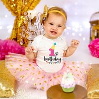 Wholesale Newborn Baby Short sleeved My First Birthday Letter Print Girls Pink Tutu Cake Outfits Girls Dresses Cloth Suit Baby Shower Gift Q1223