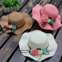 Wholesale Hair Accessories Korean Summer Child Flower Breathable Hat Wave Side Bright Straw Sun Boy Girls Travel Beach J0119