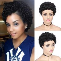 Wholesale A Short Curly Human Hair Wig For Black Women Remy Brazilian Hair Afro Curl Glueless Pixie Cut Cheap Human Wig
