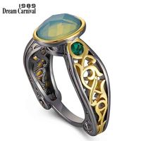 Wholesale DreamCarnival1989 Oval Green Zirconia Ring Women Solitaire Wedding Special Design Craft Band Vintage Jewelry Pick WA11792