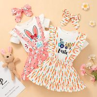 Wholesale Ins Newborn Baby Dress Clothing Set My st Easter Girl Princess Crown Headband Romper Suspender Skirt Pieces Short Sleeve Rabbit Print