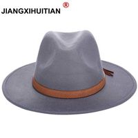 Wholesale Stingy Brim Hats Autumn Winter Sun Hat Women Men Fedora Classical Wide Felt Floppy Cloche Cap Chapeau Imitation Wool