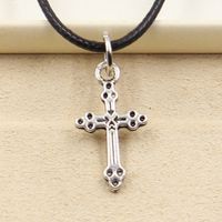 Wholesale Tibetan Silver Color Christian Cross Pendant Necklace Choker Charm Black Leather Cord Factory Price Handmade Jewelry J7ZH