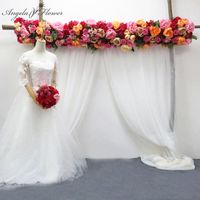 Wholesale Decorative Flowers Wreaths Custom Artificial Flower Row Runner Table Centerpieces Bouquet Red Rose Orange Poppies Wedding Decor Backdrop A