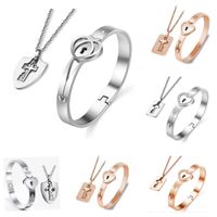 Wholesale Stainless Steel Love Heart Lock Bracelets Key Pendant Necklace Set Valentine s Day Gift Jewelry Sets HH21