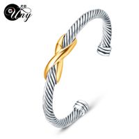 Wholesale ashion Jewelry Bangles UNY Bangle Twisted Cable Wire Bracelet Antique Bangles Cross Fashion Designer Brand Vintage Christmas Gifts Womens