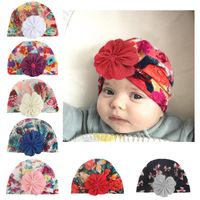 Wholesale Hair Accessories Bohemian Baby Turban Hat With Fabric Flowers Cotton Blend Born Beanie Kids Po Props Shower Gift Birthday