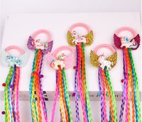 Wholesale NEW Unicorn Design Children Wig Elastic Hair Bands Girls Braids Unicorn Wing Hair Tie Twisted Sweet Kids Rainbow Rubber Band