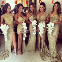 Wholesale 2021 Sparkly Sequined with Lace Mermaid Bridesmaid Party Dresses Backless Plus Size Maid of the Honor Wedding Evening Dress