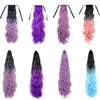 Wholesale Ponytail Colorful Ombre Synthetic Claw on Clip in Women Hair Extension Wavy Curly Hairpiece Pony Tail Blue Pink Purple Hairstyle