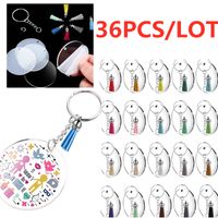Wholesale 36PCS DIY Tassels Keychain Keyring Material Circle Round Acrylic Borad Card Metal Chain Hoop Tassels Set E112402