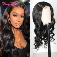 Wholesale Lace Wigs Klaiyi Body Wave Part Peruvian Human Hair Left Right Middle Wig Pre Plucked For Women Natural Color